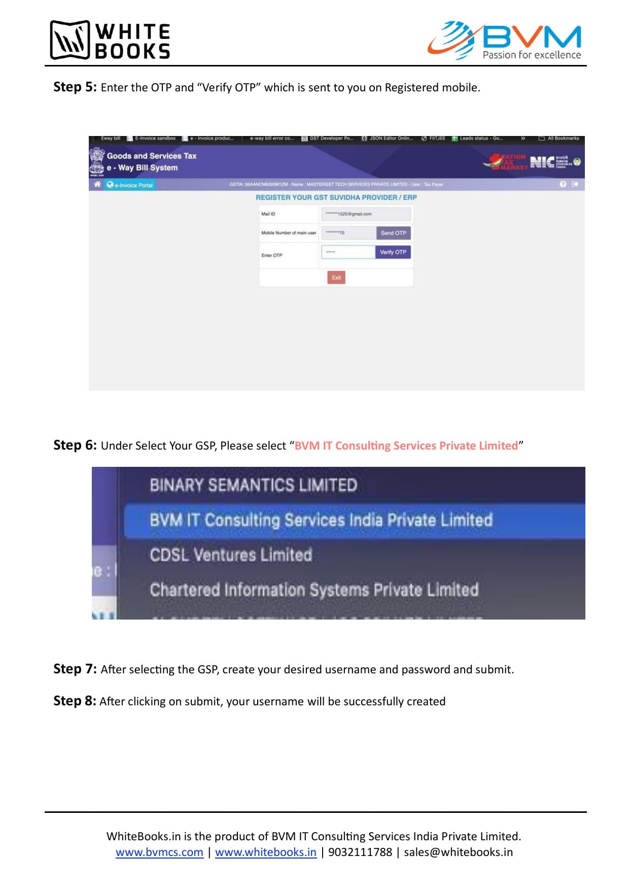 GSP selection list showing BVM IT Consulting Services India Private Limited