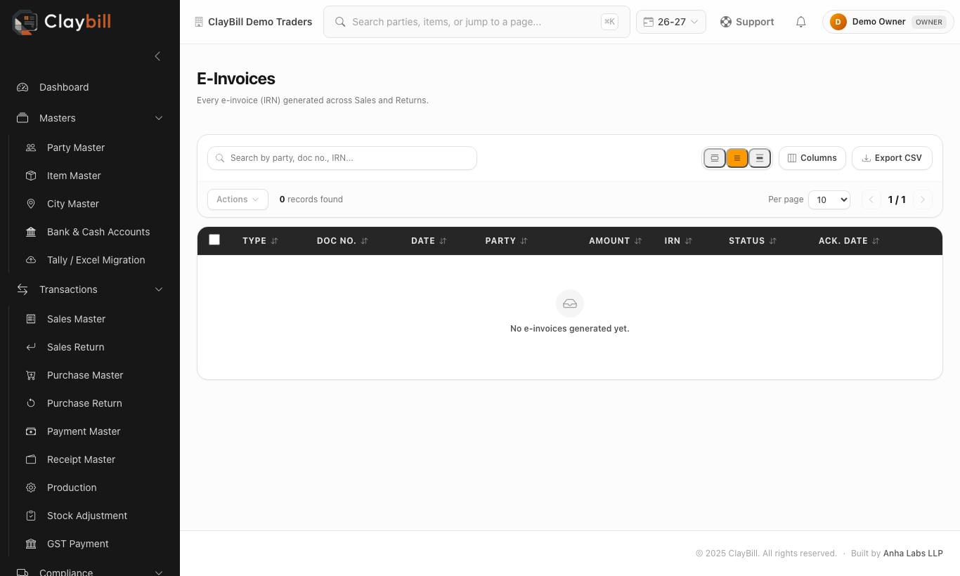 E-Invoices register