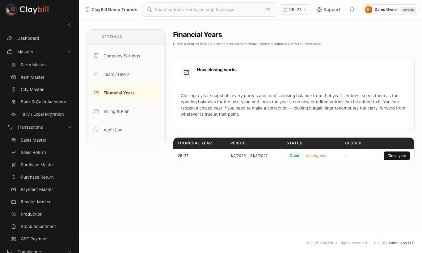 Financial Years — Close year / Reopen