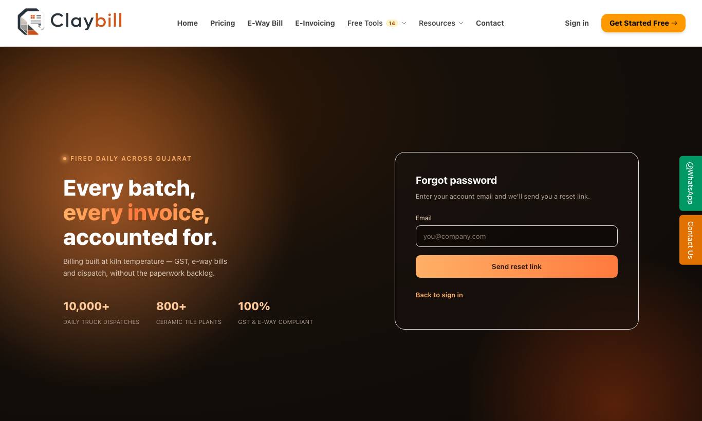 Forgot password — we email you a reset link.