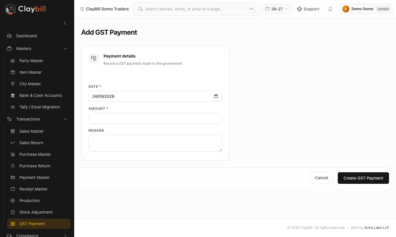 Add GST Payment