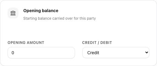 Opening balance — amount and Credit / Debit.