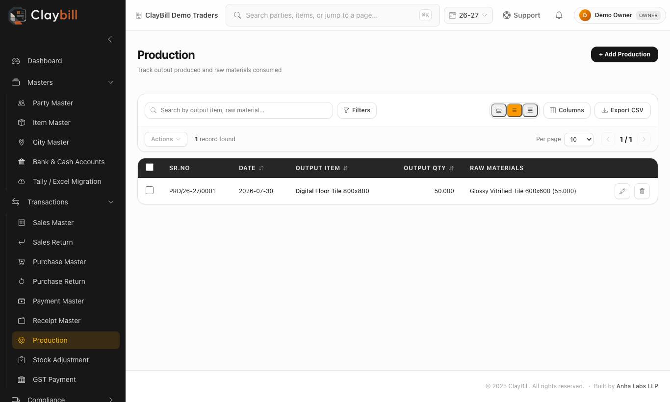 Production list