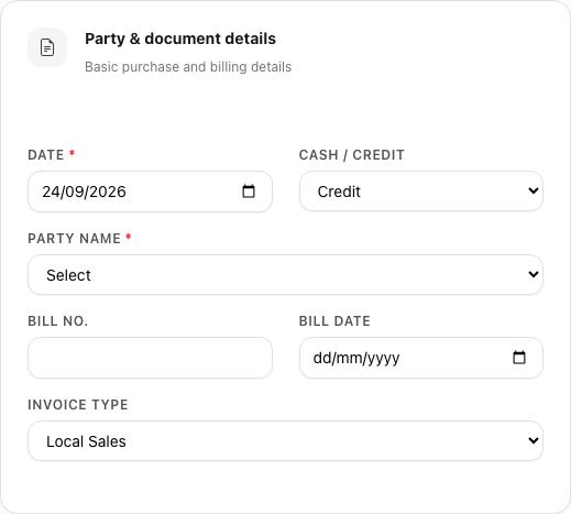 Supplier, bill no. and bill date