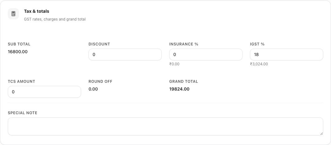 Tax & totals