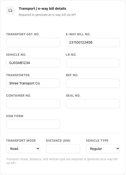 Transport / e-way bill details