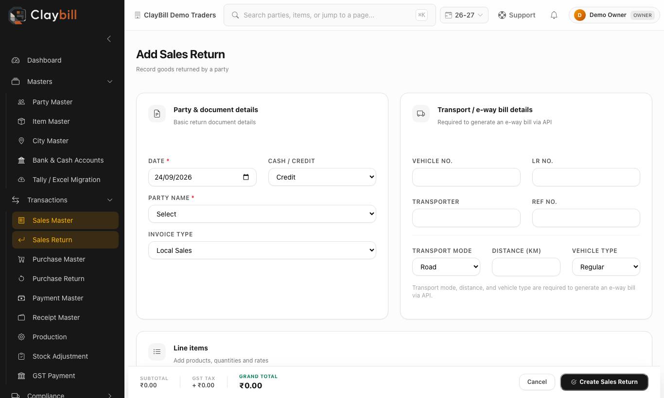 Add Sales Return